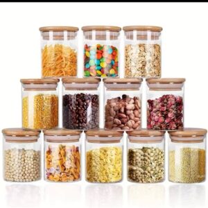 12Pcs Glass Spice Jars with Bamboo Lid,