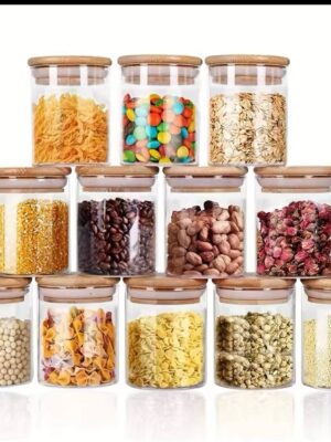 12Pcs Glass Spice Jars with Bamboo Lid,
