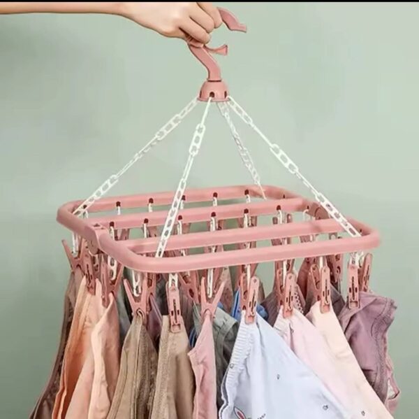 Multifunctional Clothes Drying Rack with 32 Clips Windproof