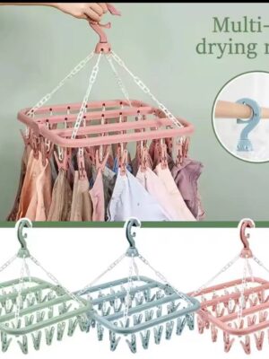 Multifunctional Clothes Drying Rack with 32 Clips Windproof