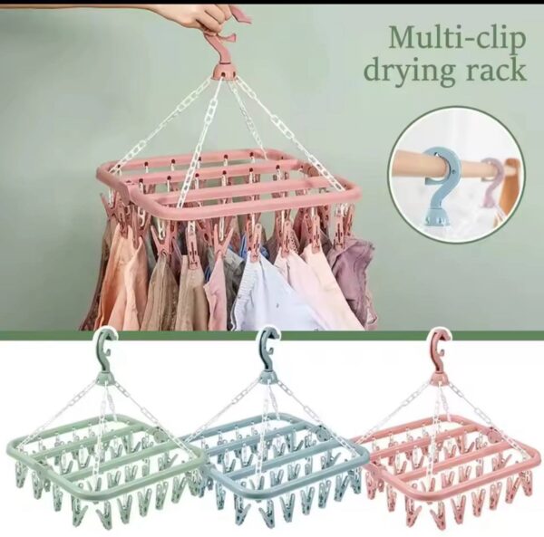 Multifunctional Clothes Drying Rack with 32 Clips Windproof