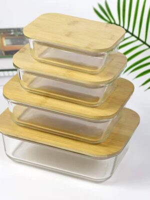 4pcs lock fresh container with bamboo lid